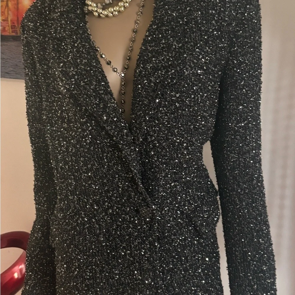 St. John novelty Metallic Black tweed Blazer silver thread evening 16 XL light